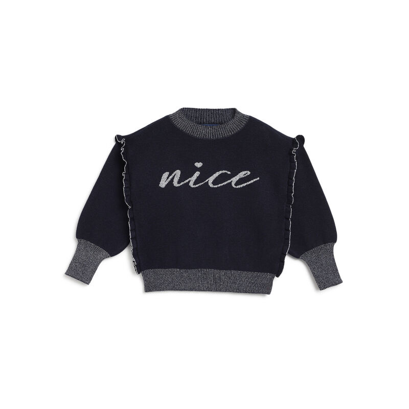 Girls Dark Blue Applique Pullover image number 0